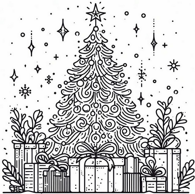 Coloring page Fir and gifts