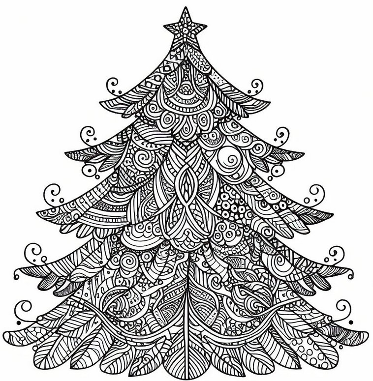 Coloriage Zentangle - Sapin de Noël