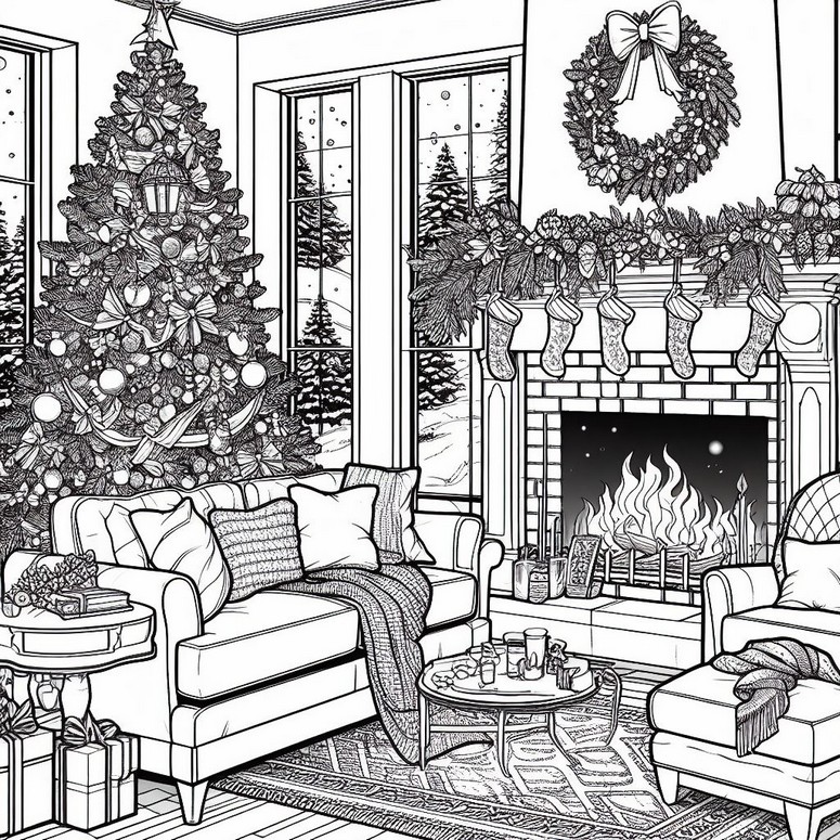 Coloring page Around the fireplace