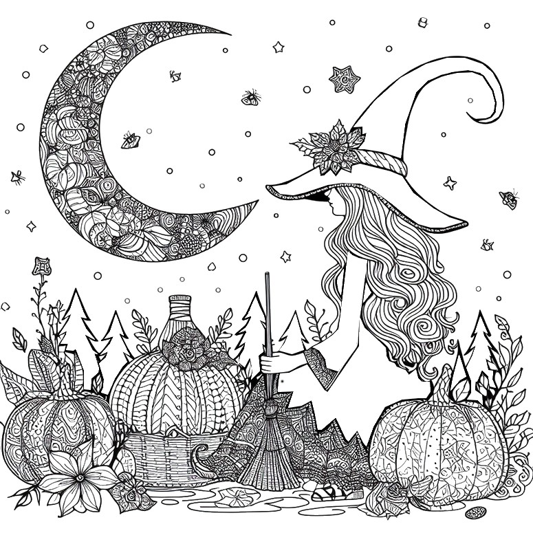 Tulostakaa V rityskuvia Zentangle Halloween Kuu 10