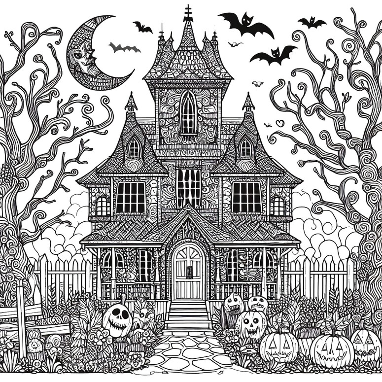 Kleurplaat Spookhuis - Zentangle Halloween