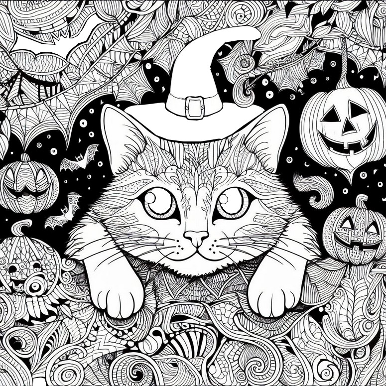 Coloring page Cat - Zentangle Halloween
