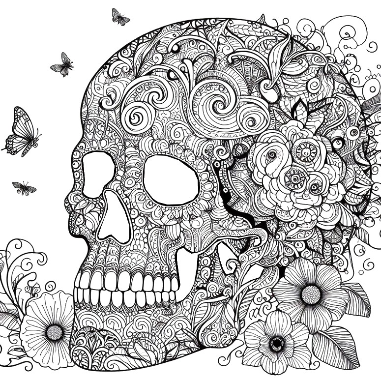 Coloring page Skull - Zentangle Halloween