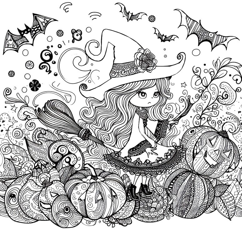 Kleurplaat Heks - Zentangle Halloween