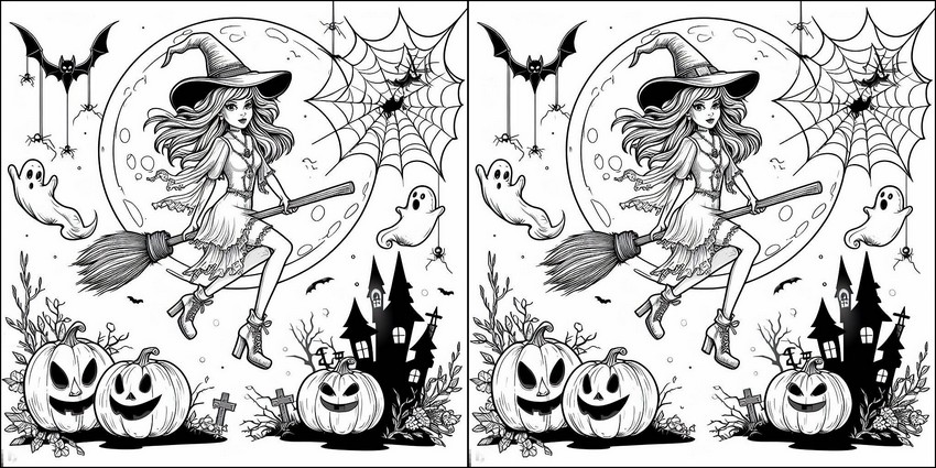 Coloring page Witch on her broom