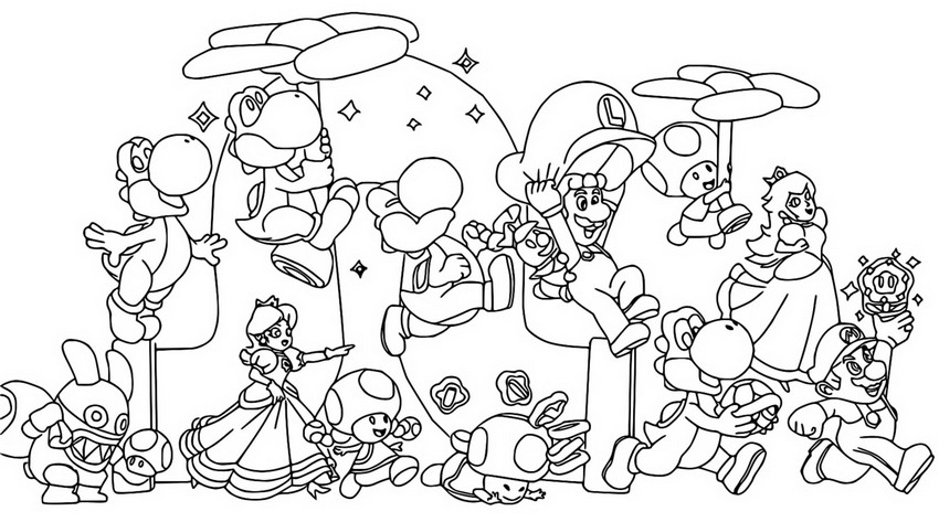 Kleurplaat Alle karakters - Super Mario Bros Wonder