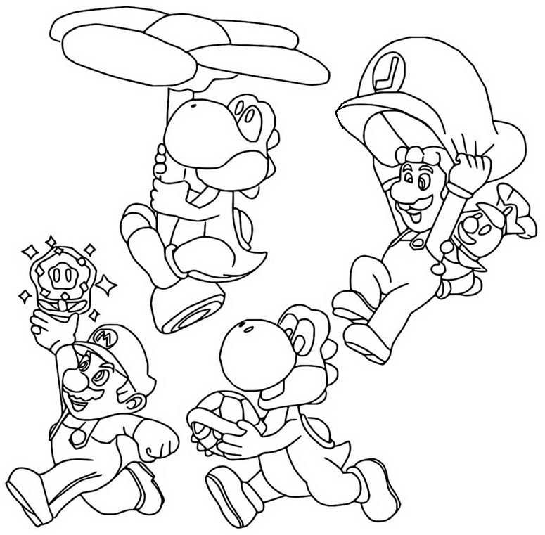Coloring page Mario & Luigi & Yoshi - Super Mario Bros Wonder