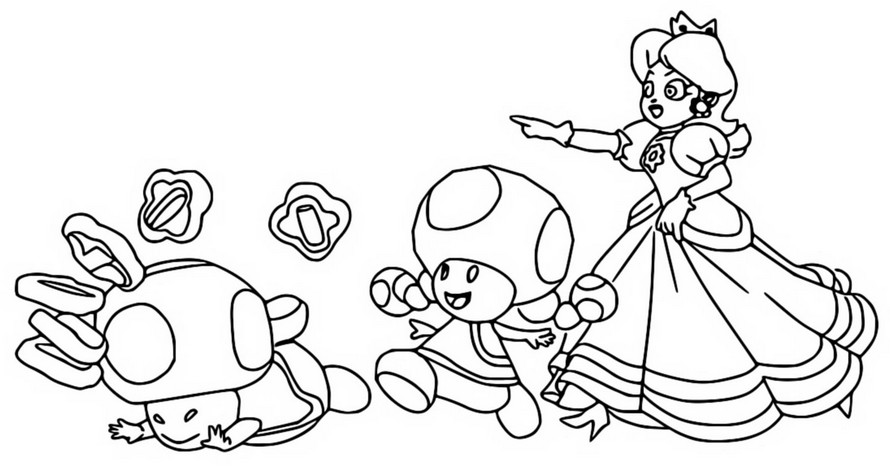 Kleurplaat Peach & Toad & Toadette - Super Mario Bros Wonder