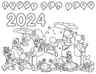 Coloring sheet - Happy new year 2024 - Super Mario Bros Wonder