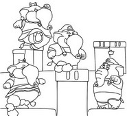 Kleurplaat Mario, Luigi, Daisy, Peach - Olifanten