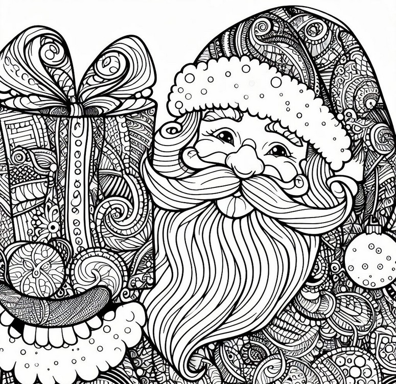 Coloriage Père Noël - Zentangle - Noël