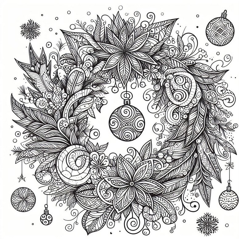 Coloriage Couronne de Noël