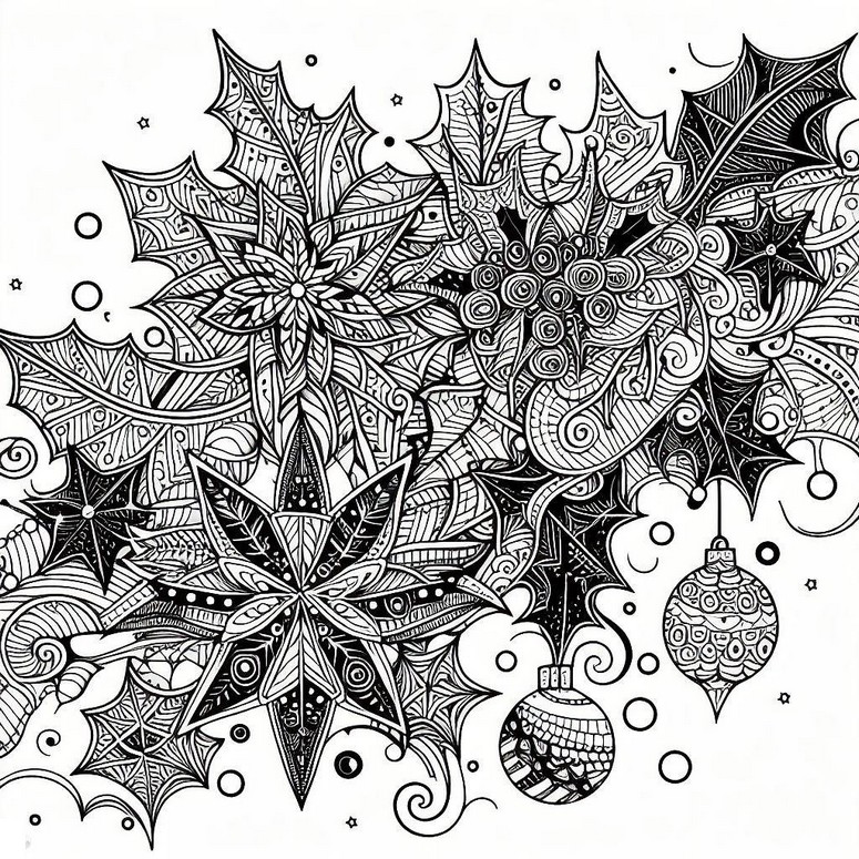 Desenho para colorir Holly Christmas e Decorações de Natal