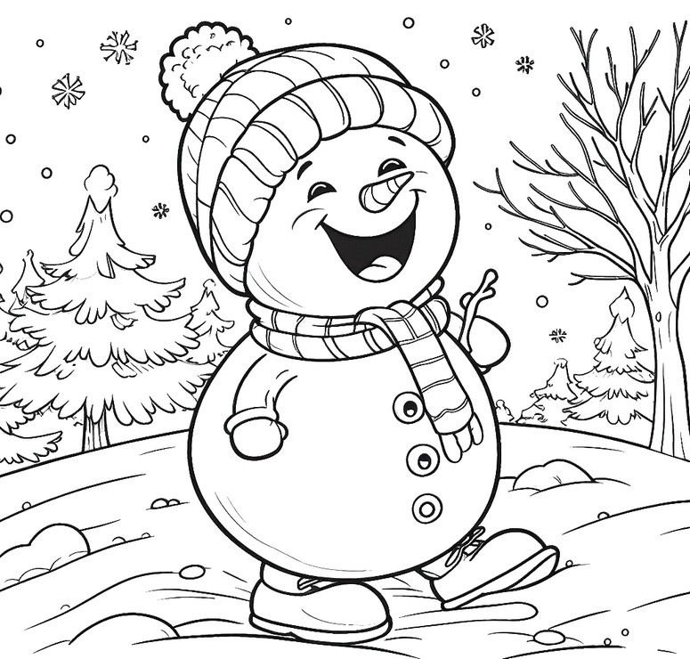 Coloriage Bonhomme de neige joyeux