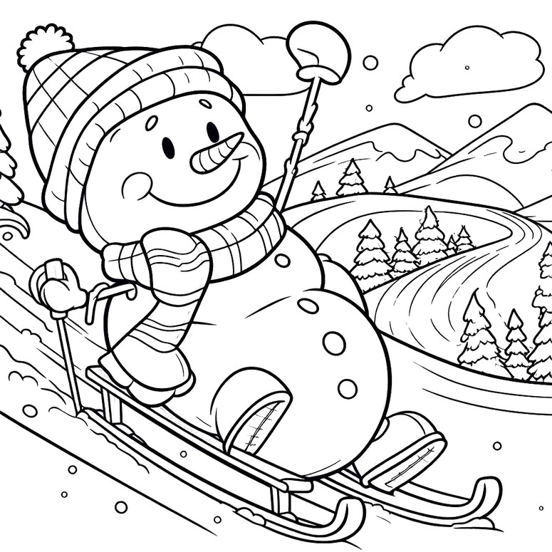 Dibujo para colorear El trineo - Muñeco de nieve