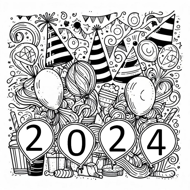 Desenho para colorir É festa - Feliz Ano Novo 2024