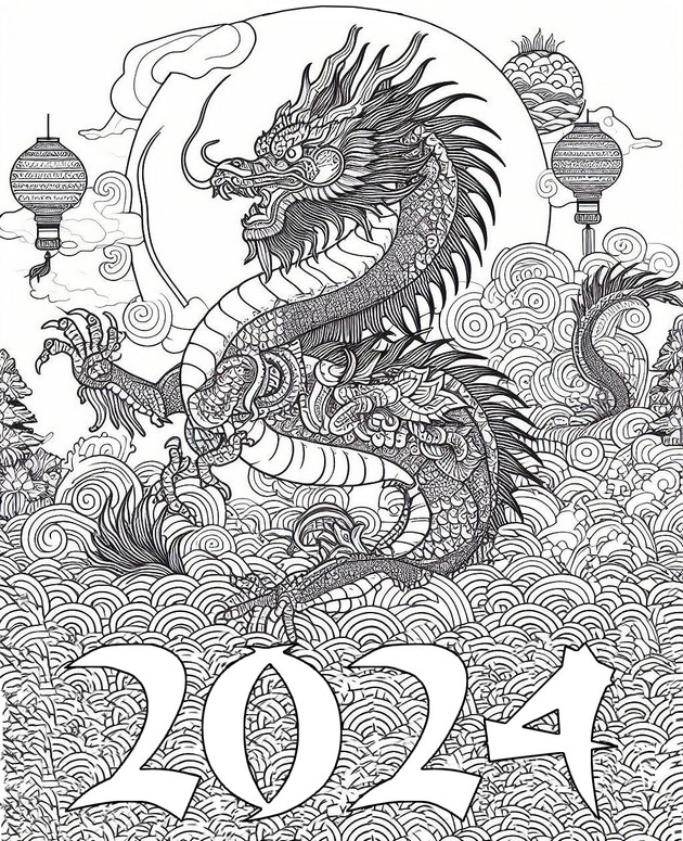 Coloring page Chinese New Year - Happy New Year 2024