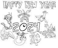 Fargeleggingsark - Pokémon - 2024 år av dragen - Godt nyttår 2024