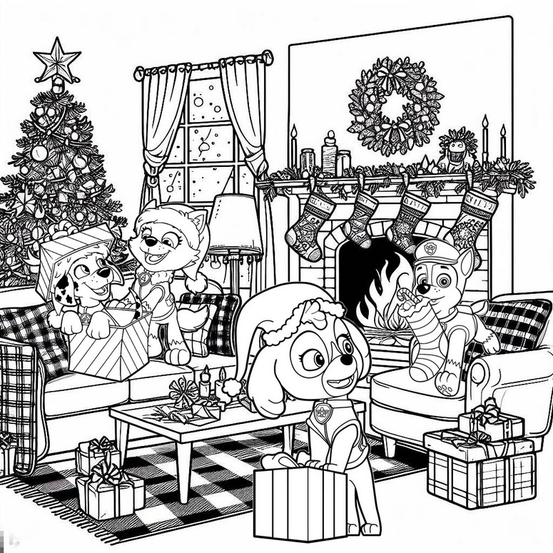 Coloring page Gifts - Paw Patrol - Christmas