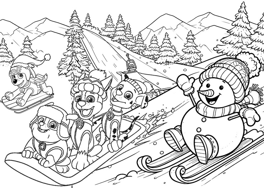 Desenho para colorir Trenó - Paw Patrol - Natal