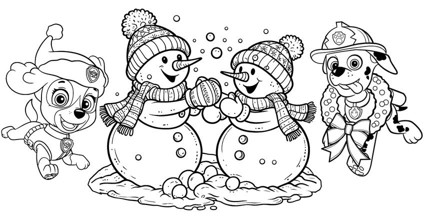 Disegno da colorare Pupazzo di neve - Paw Patrol - Natale