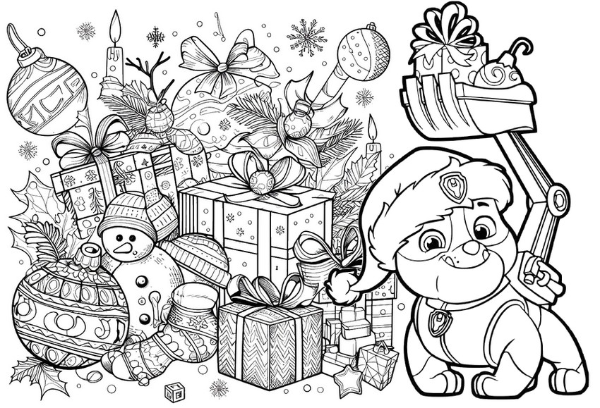 Desenho para colorir Presentes - Paw Patrol - Natal