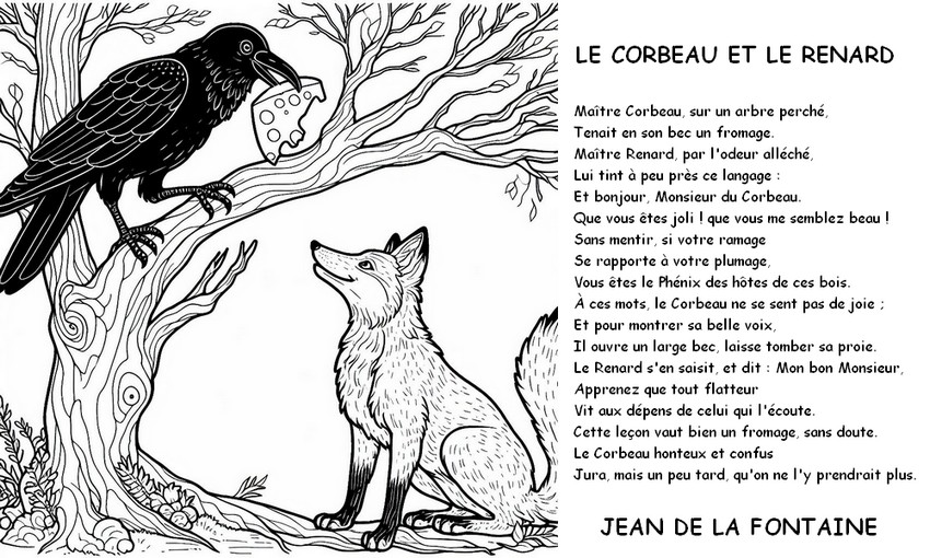 Coloriage Le corbeau et le renard