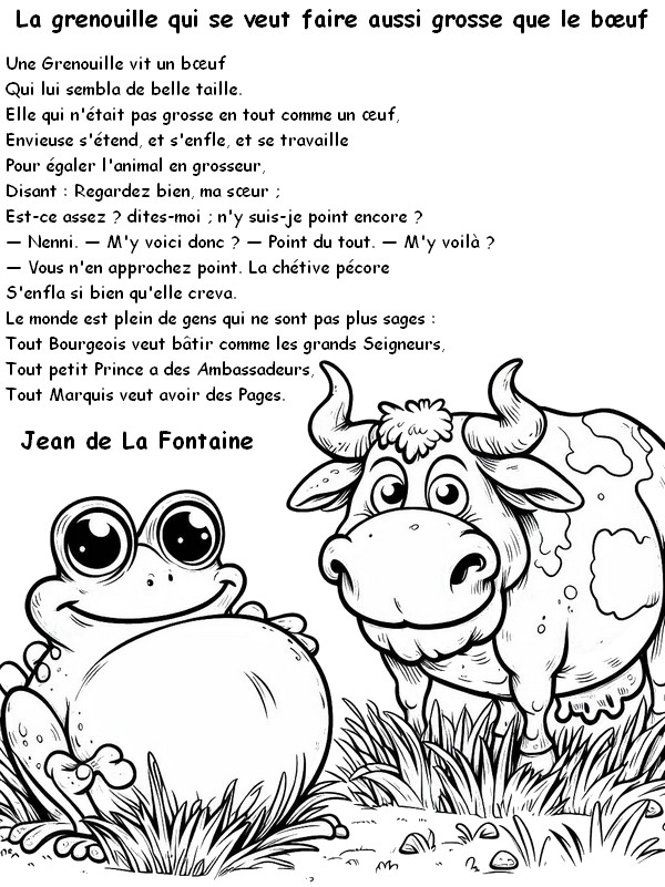 Coloriage La grenouille qui se veut faire aussi grosse que le bœuf