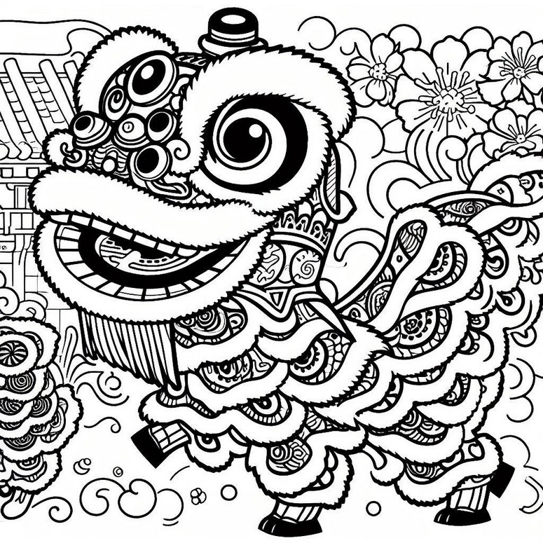 Coloring page Lion dance