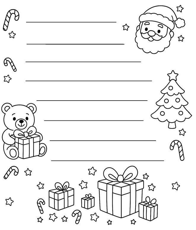 Coloring page - Gifts and candy canes - Letter to Santa Claus
