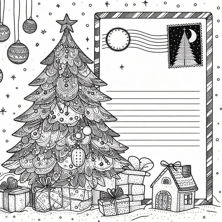 Coloriage Cadeaux au pied du sapin de Noël