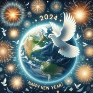 Teckning att färglägga - Fred för 2024 - Gott nytt år 2024 - gratulationskort