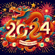Bild att färglägga - Drakeår - Gott nytt år 2024 - gratulationskort