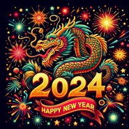 Nedladdningsbar målarbild - 2024 år av draken - Gott nytt år 2024 - gratulationskort