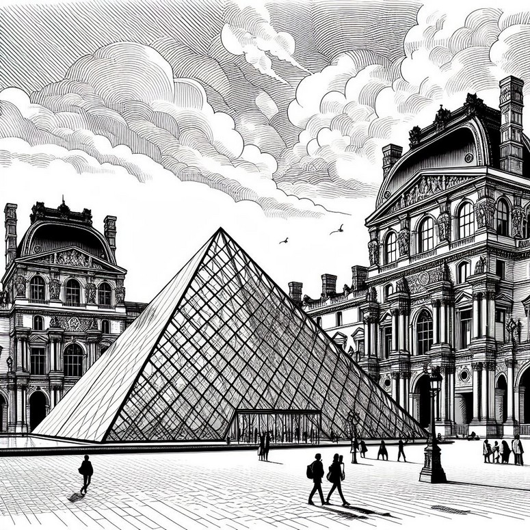 Desenho para colorir A pirâmide de Louvre