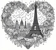 Kleurblad - Eiffeltoren in een hart - Parijs