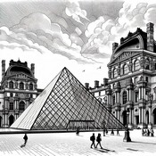 Feuille de coloriage - Pyramide du Louvre - Paris