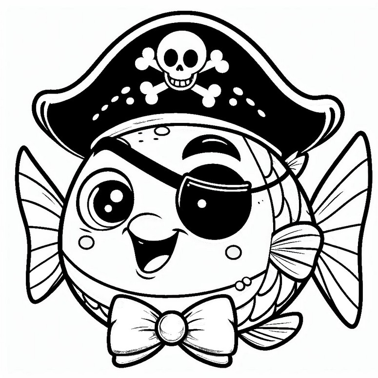 Coloriage Poisson déguisé en pirate