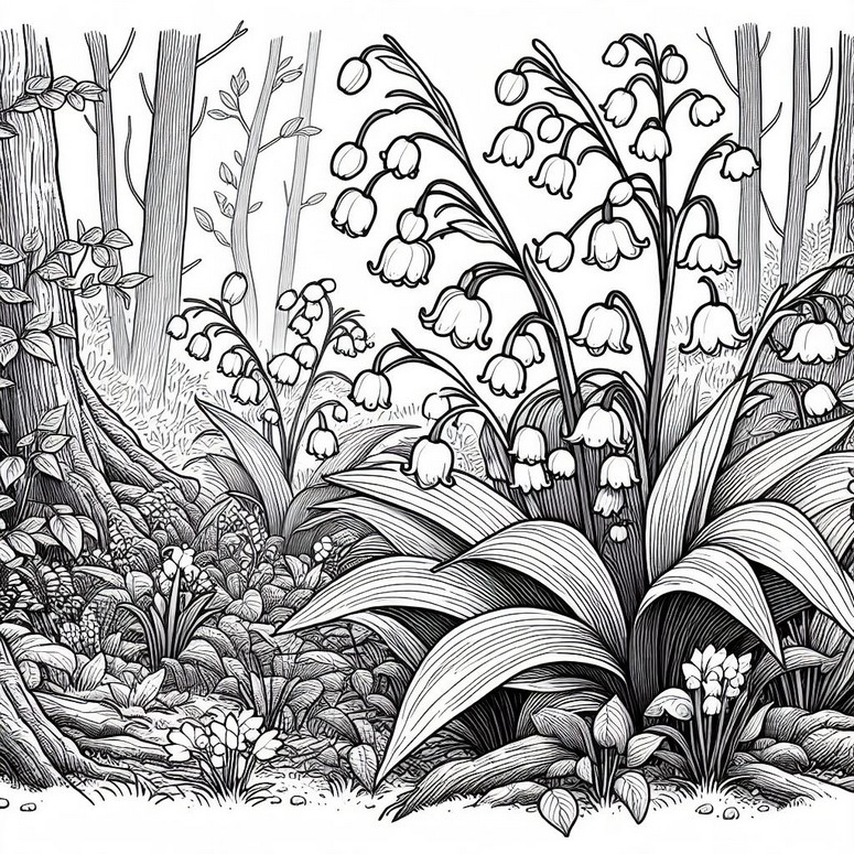 Desenho para colorir Lírio do vale na floresta