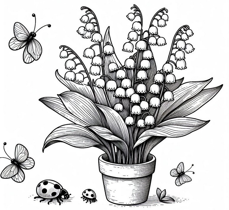 Dibujo para colorear Mariquitas y mariposas.