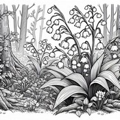 Tekening om in te kleuren - Lelietje-van-dalen in het bos - Lelietje-van-dalen op 1 mei