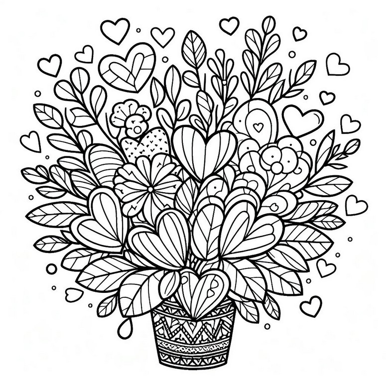 Coloriage Bouquet de coeurs