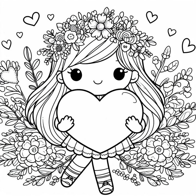 Coloriage Fille avec un coeur