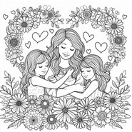 Image to color - Mom and her two daughters - Mothers' Day