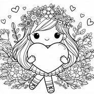 Tekening om in te kleuren - Meisje met een hart - Moederdag