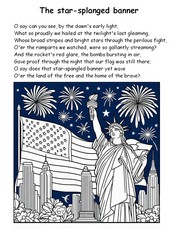 Ausmalbild zum Herunterladen - Text der Hymne der Vereinigten Staaten - Unabhängigkeitstag 4 Juli