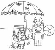 Kolorowanka do pobrania - Pod parasolem - Bluey - Lato