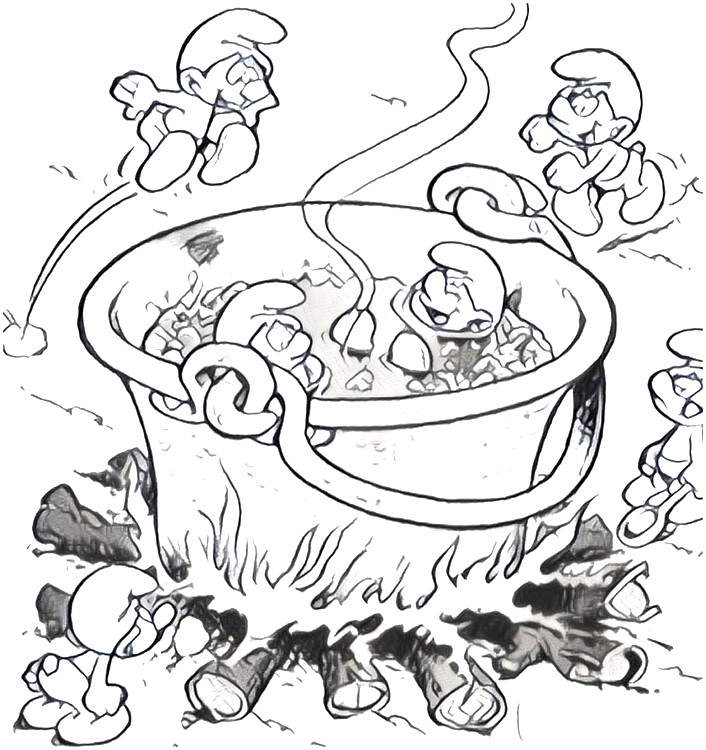 Coloriage La soupe aux Schtroumpfs