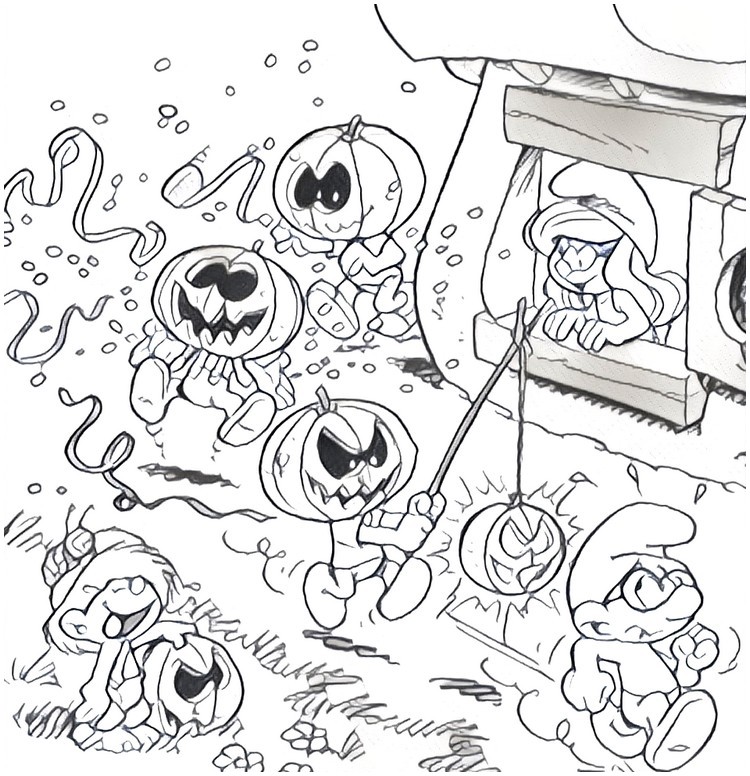 Coloriage Les Schtroumpfs fêtent Halloween