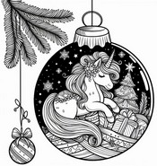 Imagen para colorear - bola de navidad - Unicornio navideño